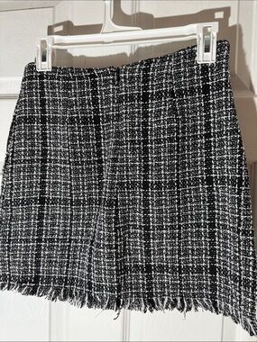 SHEIN Black & White Tweed Fringe Mini Skirt